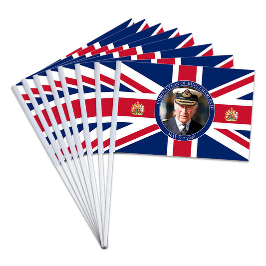 50 Pack King Charles III Hand Waving Flag Union Jack Hand Flags