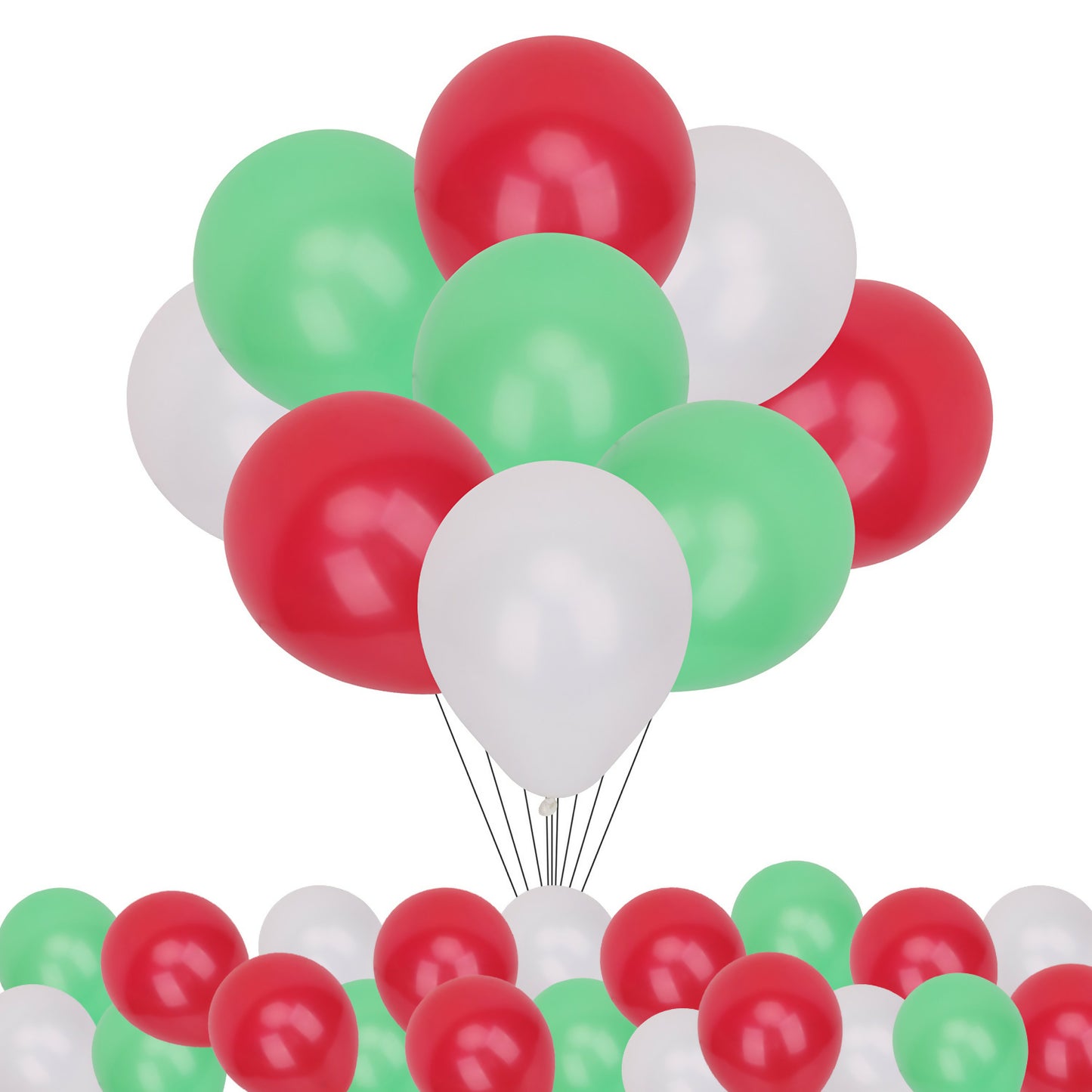 10 x 100 Pack Latex Balloons Red White Green Xmas Balloons