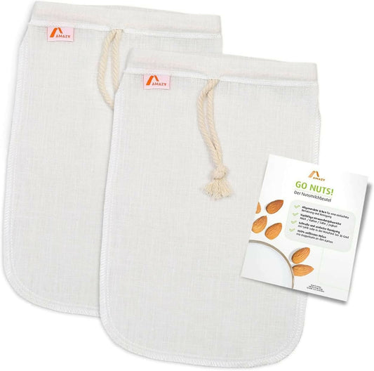 69 x Amazy Set of 2 Nut Milk Bags made of hemp + 8 chalk labels and inserts with tips | 100% natural - The cloth straine