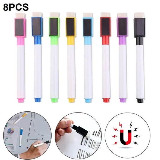 333 x 8 Pack Colour Magnetic White Board Marker Pens Pen Dry Eraser Easy Wipe Whiteboard