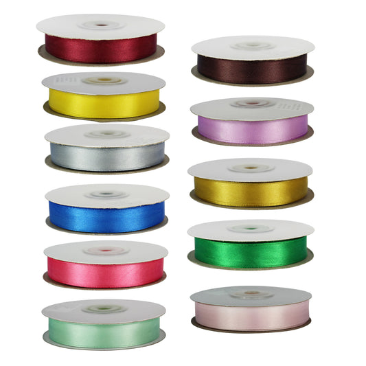 100x 15mm Satin Ribbon 25m Roll Mixed Joblot