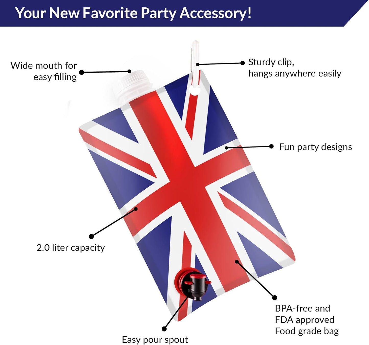 48 X Flask 2 Liters British Flag for Party & Birthday