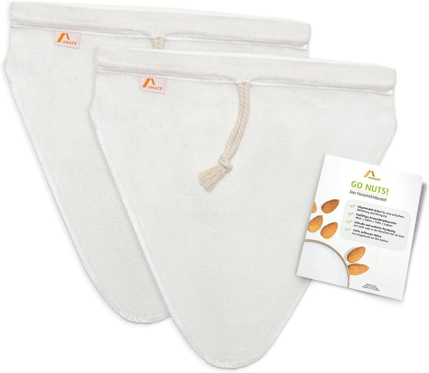 69 x Amazy Set of 2 Nut Milk Bags made of hemp + 8 chalk labels and inserts with tips | 100% natural - The cloth straine