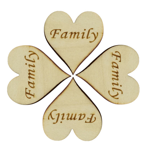 5000 Wooden Heart Embellishment Engraved Word Family