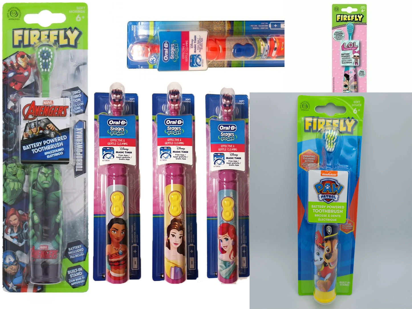 336 X Kids Battery Toothbrushes OralB, Disney, Avengers, Paw Patrol