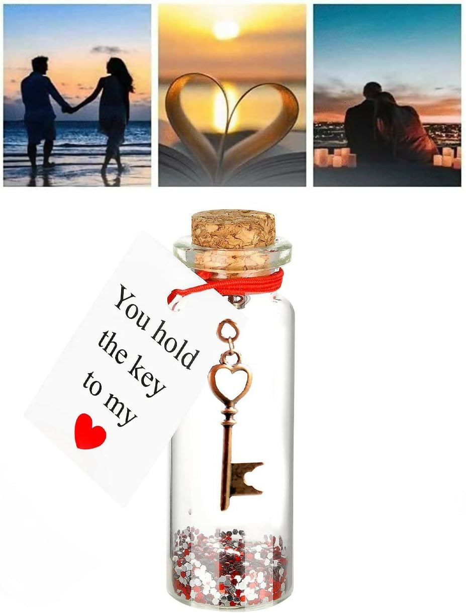 260 x Romantic I Love You Gifts for Her or Him Little Cute Gifts for Girlfriend Boyfriend Wife Husband Fiance - Anniversary Valentines Gifts with Love Message - Key in A Bottle, transparent