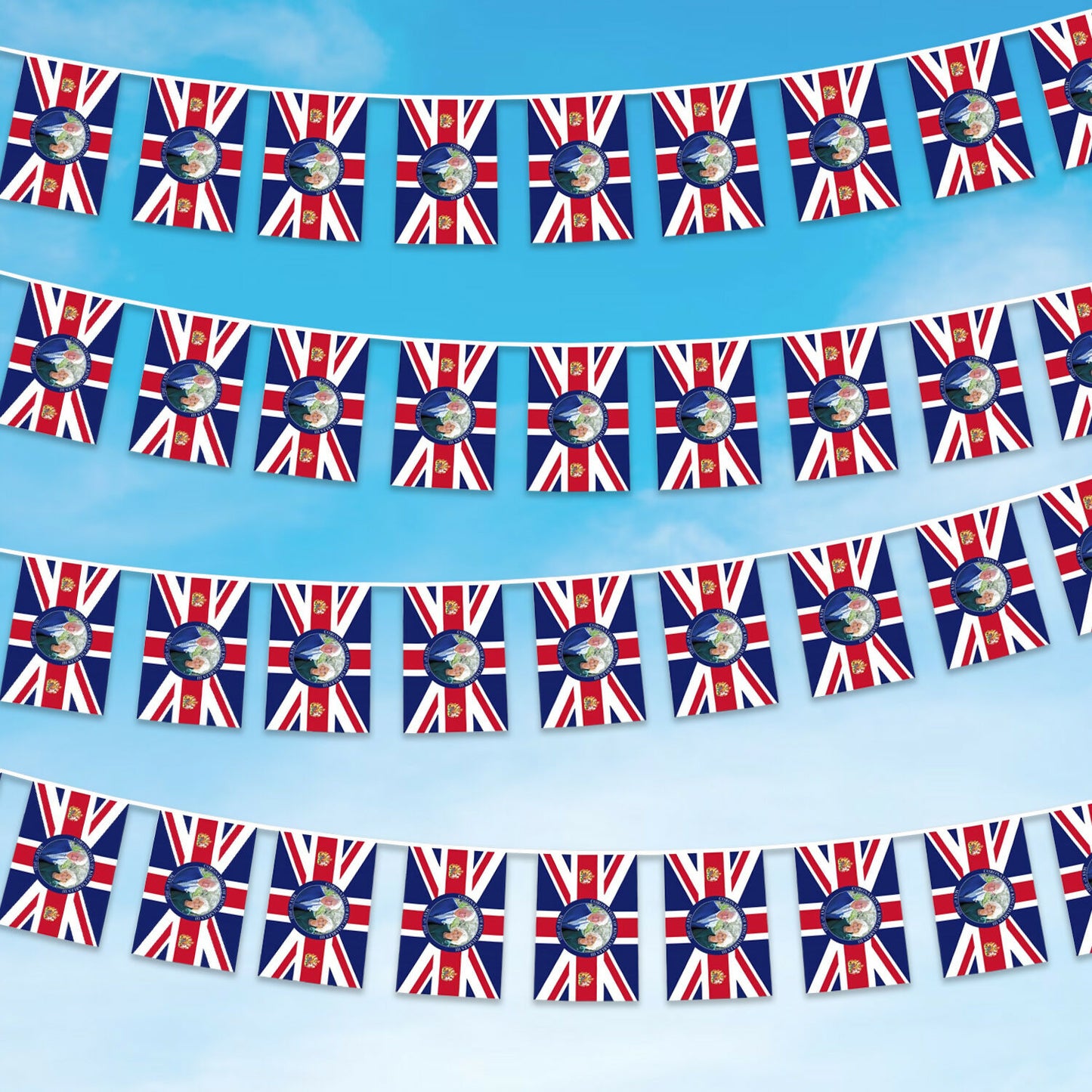 50pcs Union Jack Flag Bunting King Charles III & Queen Consort Camilla