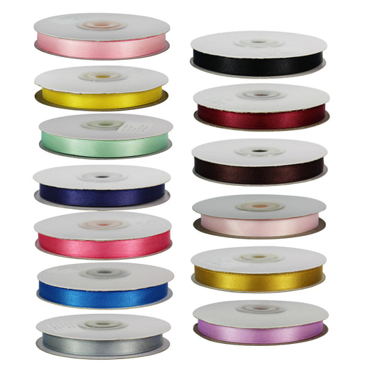 100x 10mm Satin Ribbon 25m Roll Mixed Joblot