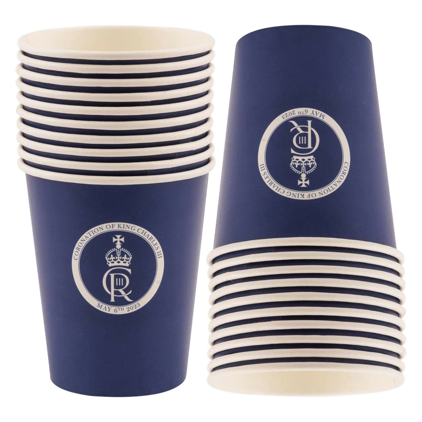 10 x 50 Pack King Charles Coronation Blue Paper Cups