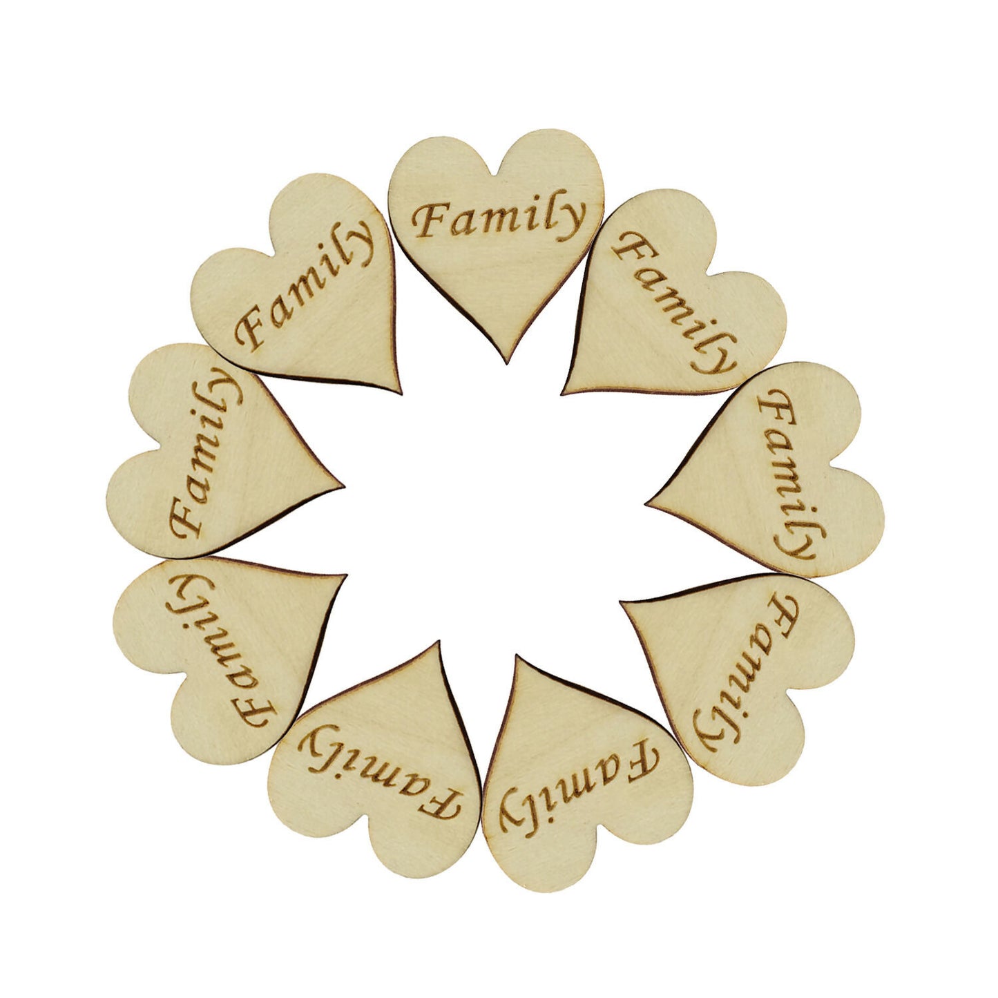 5000 Wooden Heart Embellishment Engraved Word Family