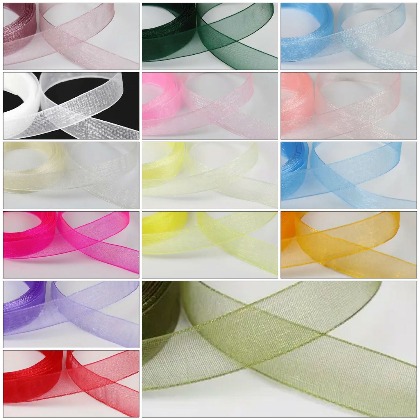 100pcs 6mm Organza Ribbons 20m Mixed Joblot