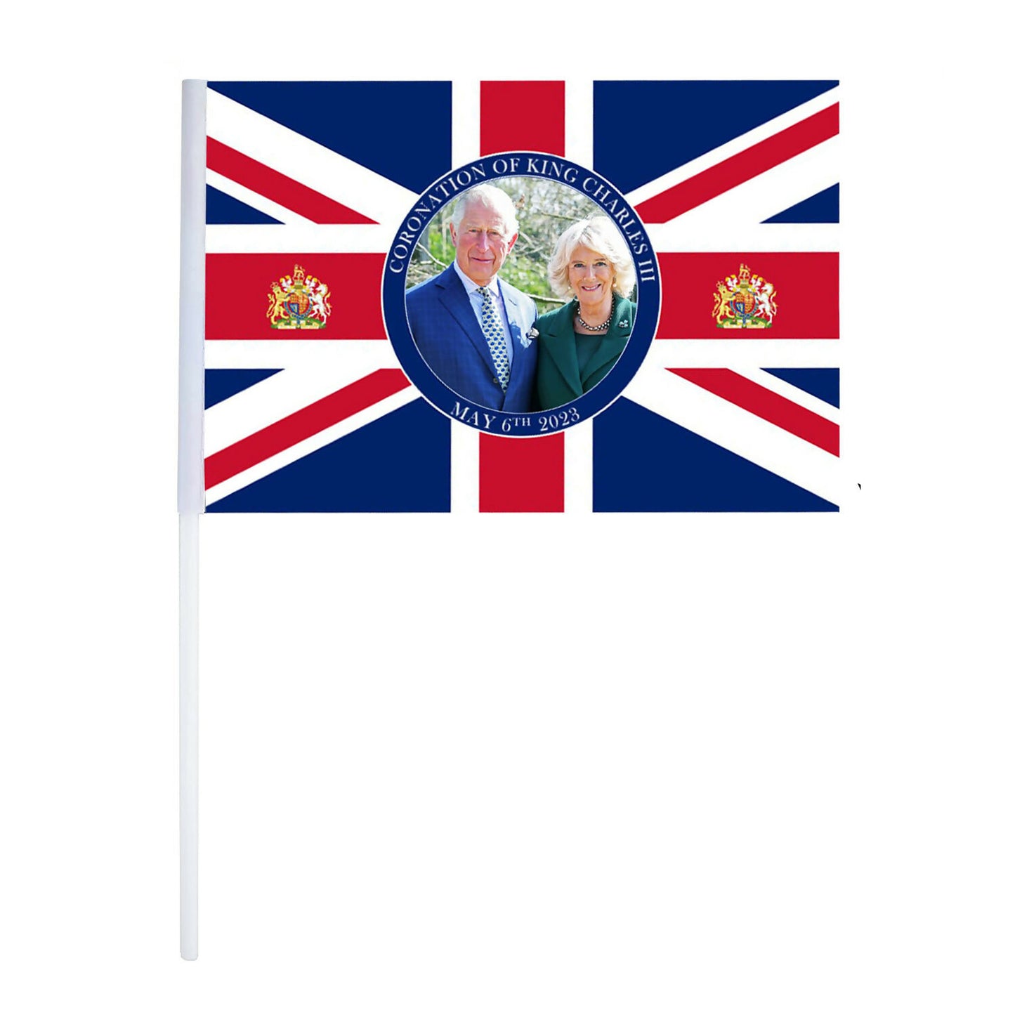 10 x 50 Pack King Charles III with Queen Camilla Hand Waving Flag Union Jack