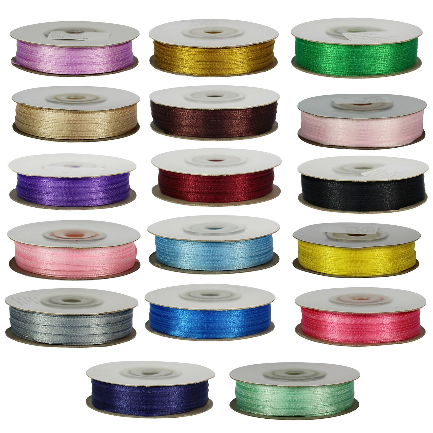 100x 3mm Satin Ribbon 50m Roll Mixed Joblot