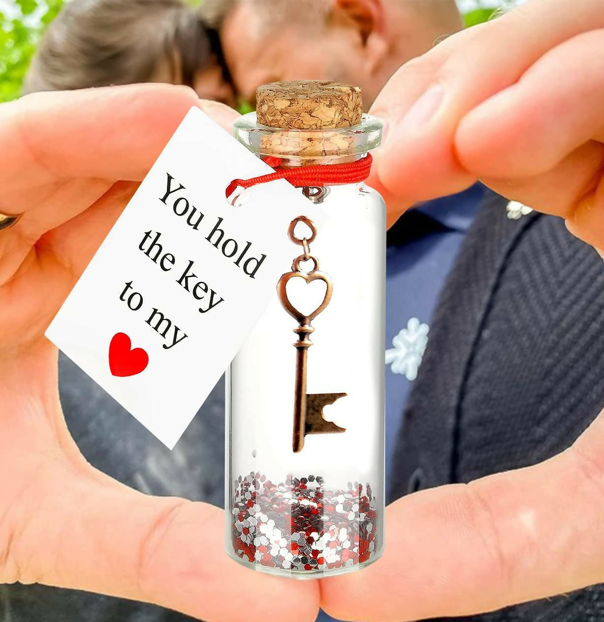 260 x Romantic I Love You Gifts for Her or Him Little Cute Gifts for Girlfriend Boyfriend Wife Husband Fiance - Anniversary Valentines Gifts with Love Message - Key in A Bottle, transparent