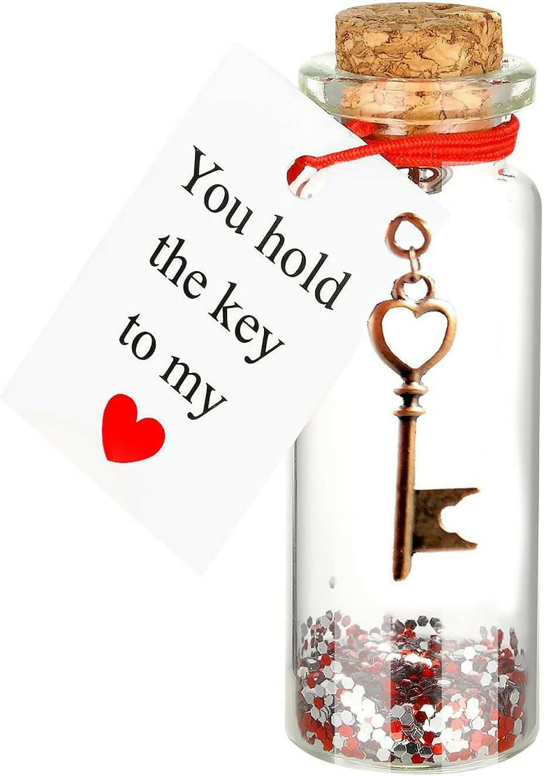 260 x Romantic I Love You Gifts for Her or Him Little Cute Gifts for Girlfriend Boyfriend Wife Husband Fiance - Anniversary Valentines Gifts with Love Message - Key in A Bottle, transparent