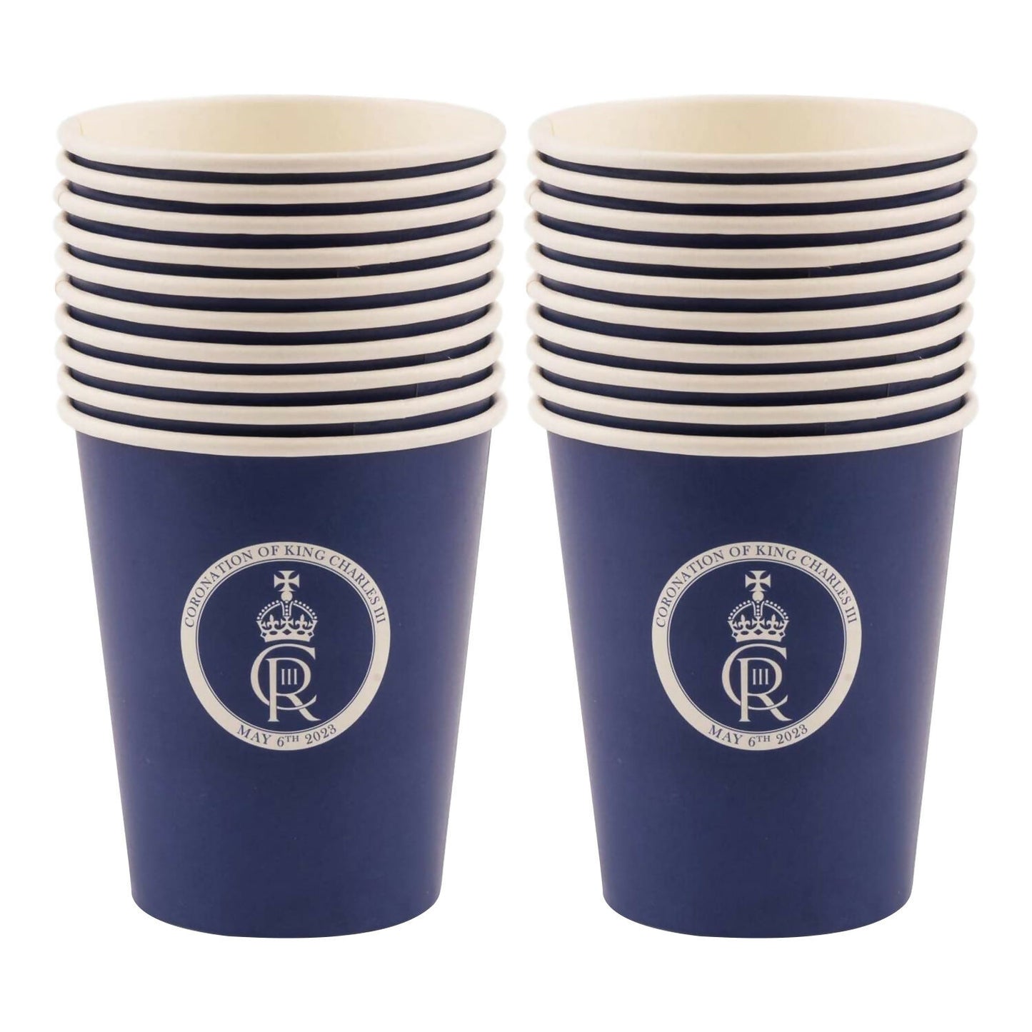 10 x 50 Pack King Charles Coronation Blue Paper Cups