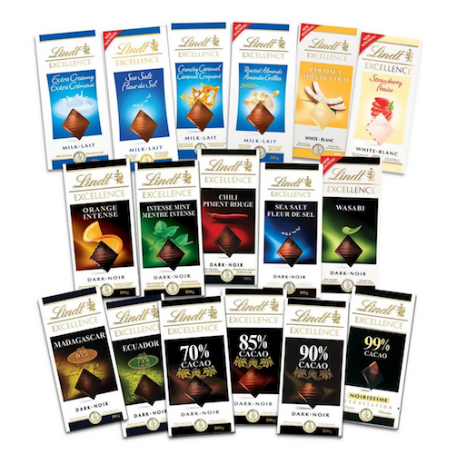 100 X Lindt Excellence MIXED FLAVOURS Chocolate Bar - Expiry Dec 2024-June 2025