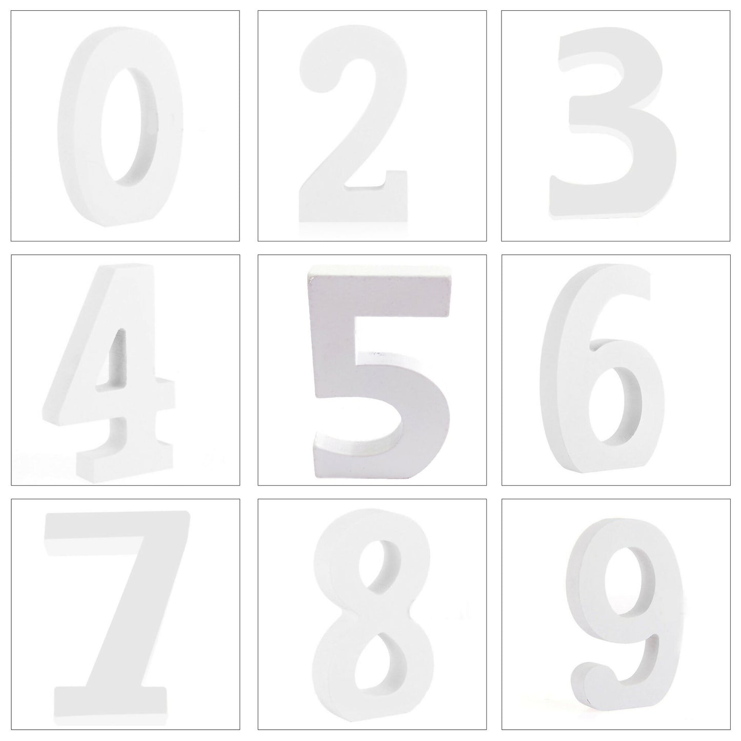 1022pcs White Wooden Numbers 8cm Mixed Joblot 0, 2 to 9 Number Free Standing