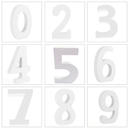 1022pcs White Wooden Numbers 8cm Mixed Joblot 0, 2 to 9 Number Free Standing