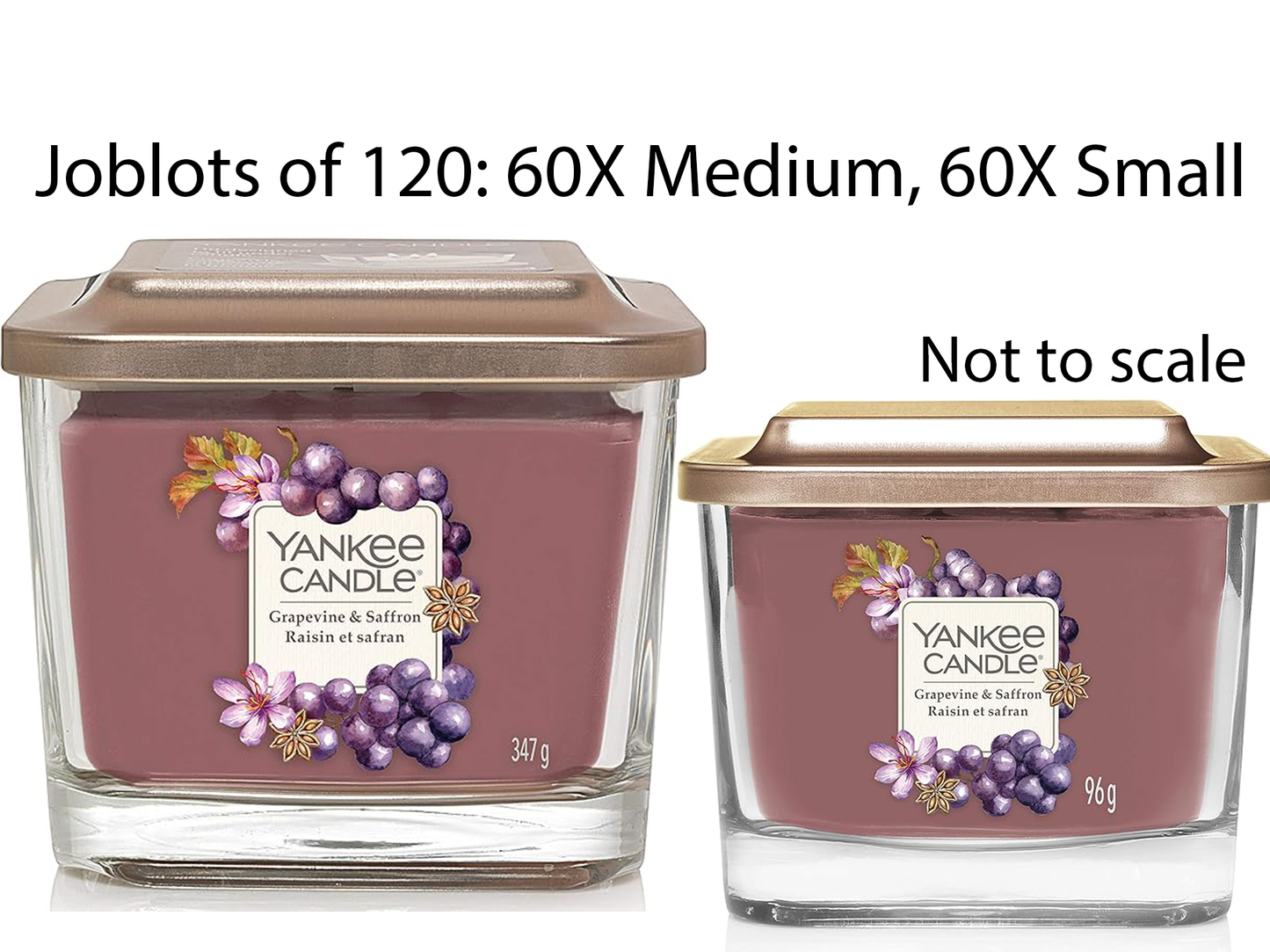 120 X Yankee Candle Grapevine & Saffron (60 Medium, 60 Small) RRP £2,099.4