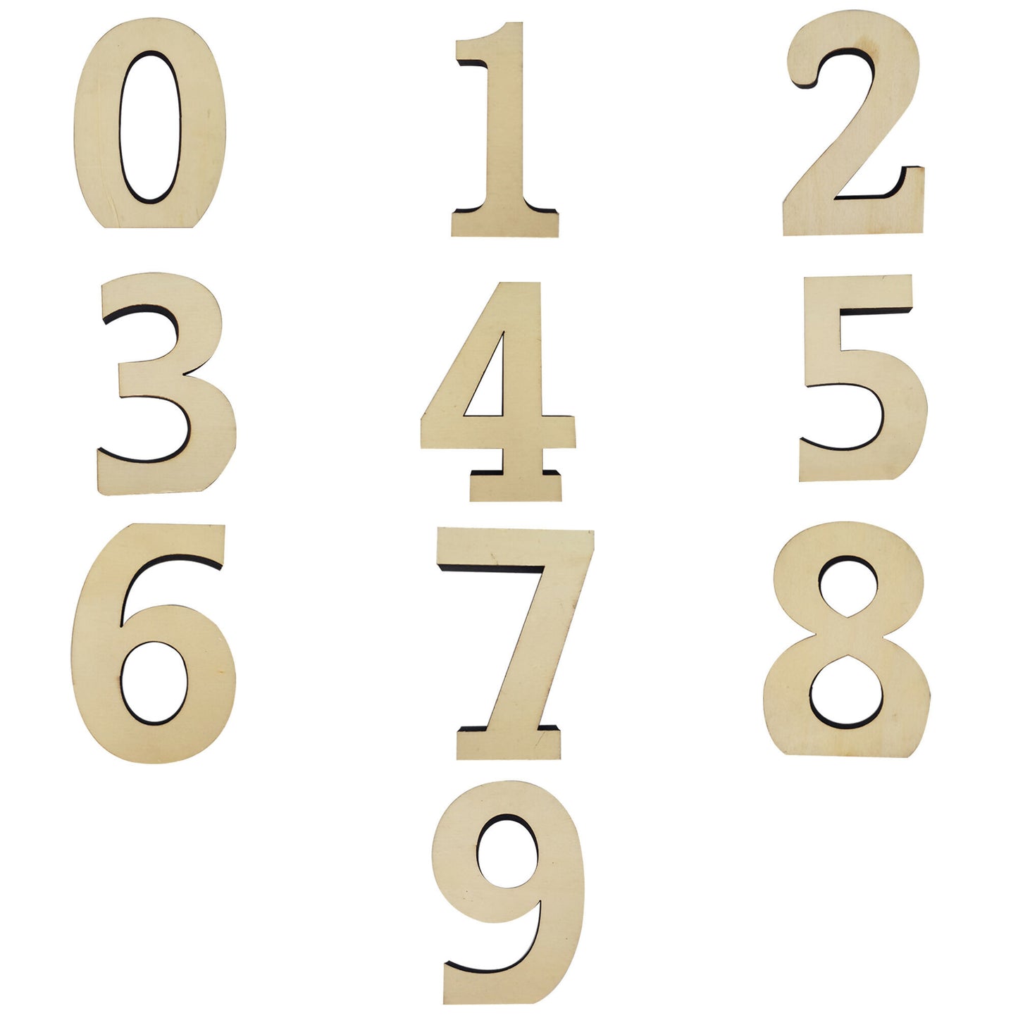 1350pcs Beige Wooden Numbers 8cm Mixed Joblot 0 to 9 Number Free Standing